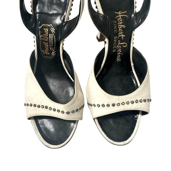 Vintage 1950s Herbert Levine White Leather Studded Slingback Heels Size 6B - Picture 12 of 16